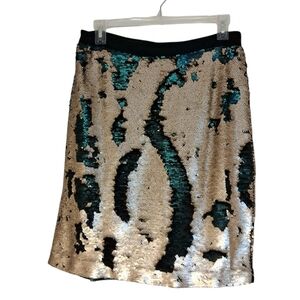 Mark Sequin Straight Skirt Sz Small Gold Black Green Holiday
